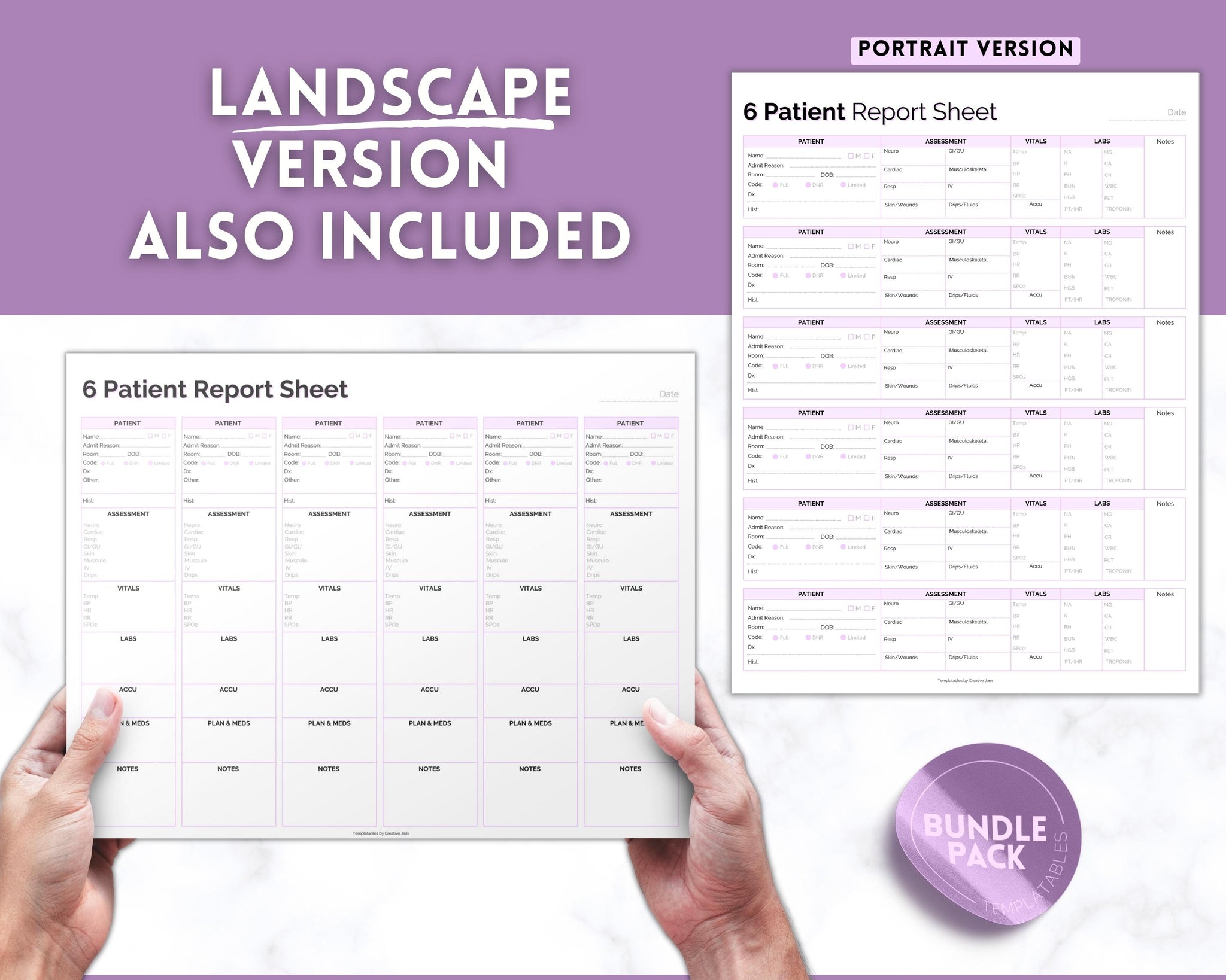Tribe RN Nursing Clipboard Set – 6 Color-Coded Cheat Sheets, Water-Resistant, 1" Storage, PVC Material (Purple) - View #2