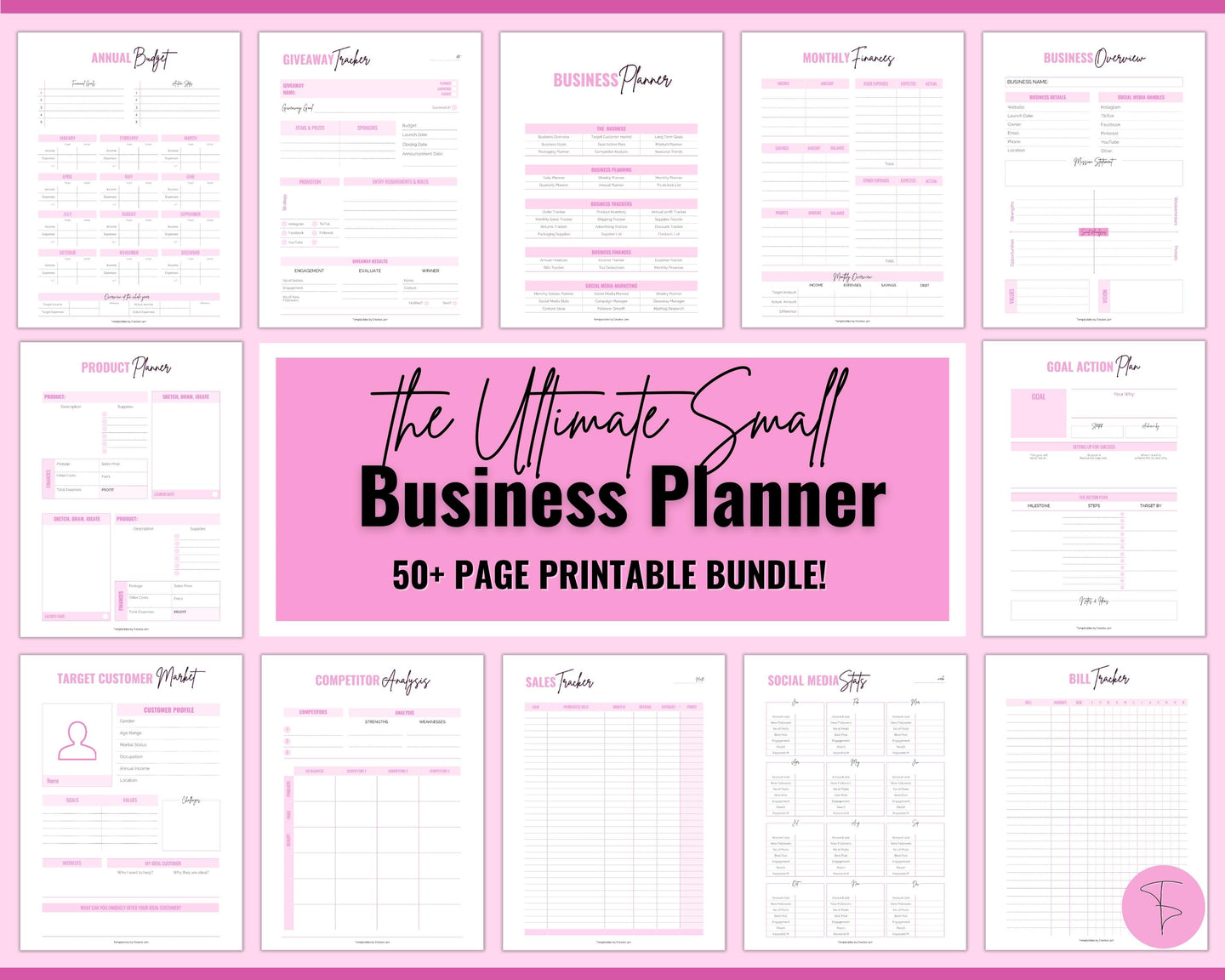 Small Business Planner Printable BUNDLE | Ultimate Business Tracker for Entrepreneur & Business Owners | Brit Pink