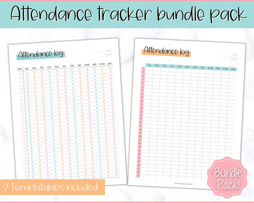 Attendance Tracker Sheet, Printable Record Log | Colorful