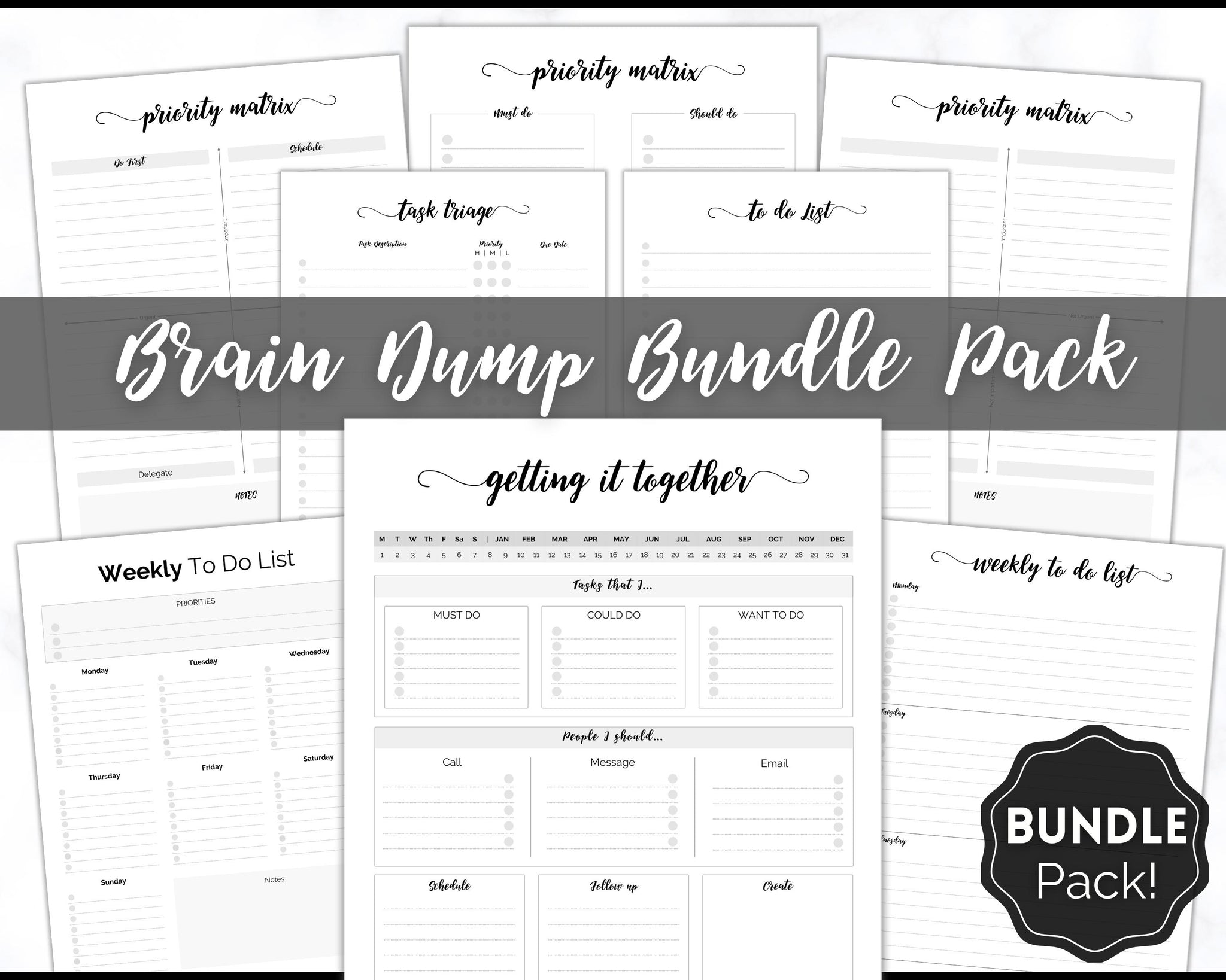 EDITABLE Brain Dump Template BUNDLE ADHD Daily Planner
