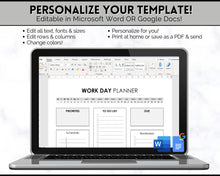 Load image into Gallery viewer, Work Planner &amp; Work Day Organizer | Editable Daily Planner, Work From Home To Do List Printable &amp; Digital Schedule | Mono
