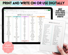 Load image into Gallery viewer, Editable Keto Food and Snack List | Low Carb Digital Grocery List Printable, Shopping List and Meal Planner Journal | Pastel Rainbow
