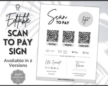 Load image into Gallery viewer, Scan to Pay Sign Shop Logo Editable Sign | QR Code Payment Sign for Small Businesses | Brit Mono
