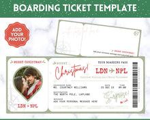 Load image into Gallery viewer, EDITABLE Christmas Boarding Ticket Template | Surprise Xmas Boarding Pass, Fake Plane Ticket Printable Template | Green
