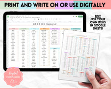 Load image into Gallery viewer, EDITABLE Grocery List Printable | Digital Weekly Shopping, Meal Planner Checklist, Kitchen Organization Template, Google Sheets | Pastel
