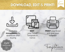 Load image into Gallery viewer, EDITABLE Event Ticket Gift Template | DIY Templates for Concerts, Theatre Shows, Surprise Gifts &amp; Special Occassions | Gold
