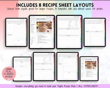 Load image into Gallery viewer, Digital Recipe Book for GoodNotes | Digital Recipe Template, Meal Planner, Cookbook Template for the iPad | Pastel Rainbow
