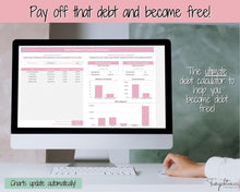 Load image into Gallery viewer, Dave Ramsey Debt Snowball Calculator | Google Sheets Debt Payoff Automated Tracker Template | Budget Planner Spreadsheet | Pink
