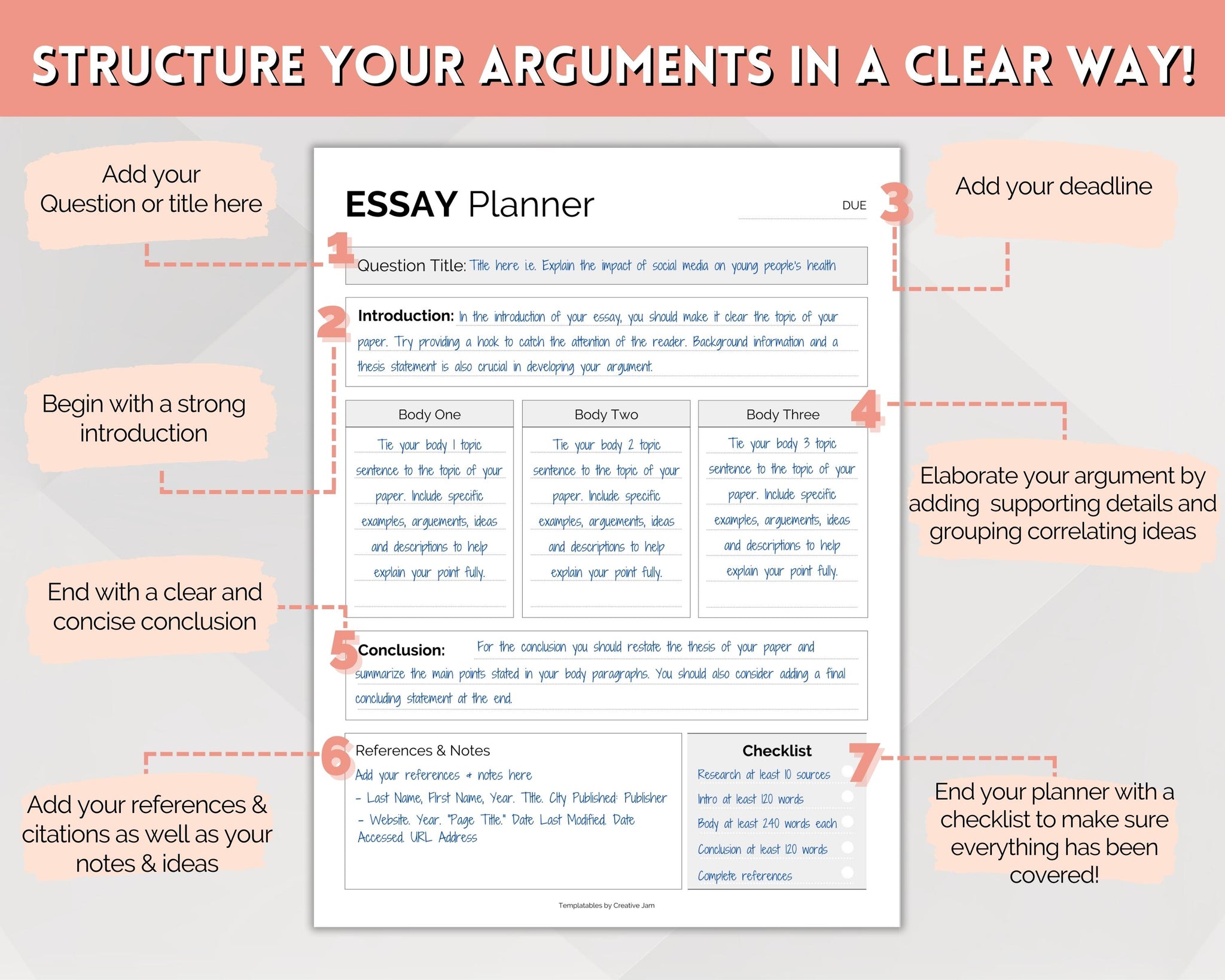 Essay Planner Printable BUNDLE for Students | College Writing Template