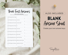 Load image into Gallery viewer, Think Fast Baby Shower Game Printable | Trivia Activity for Woodland, Boho, Neutral Theme Baby Showers
