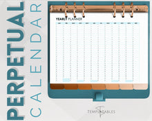 Load image into Gallery viewer, EDITABLE Perpetual Calendar | Undated Year at a Glance Reusable Calendar, Year Overview on One Page, Annual 12 Month Planner | Blue
