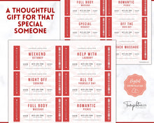 Load image into Gallery viewer, Editable Love Coupon Book for Valentines | Printable DIY Coupon Book for Him and Her | Personalized Valentines, Anniversary, Birthday Gift | Red
