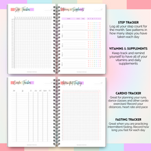 Load image into Gallery viewer, 90 Day Fitness &amp; Workout Planner for Women | Gym Journal, Weight Loss Tracker, Meal Planner, Self Care Habit Tracker | A5 Pastel Rainbow
