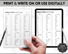 Load image into Gallery viewer, Baby Food Tracker Printable BUNDLE | Baby’s First Foods Meal Planner &amp; Daily Food Diary, 100 Foods Before 1 | Mono
