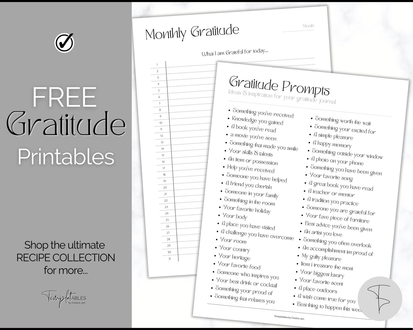 FREE - Gratitude Planner Printable | Daily Gratitude Journal | Mono