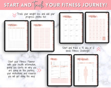 Load image into Gallery viewer, UNDATED Digital Fitness planner | iPad GoodNotes Fitness Journal, Weight Loss Tracker, &amp; Workout Planner | Pink Watercolor
