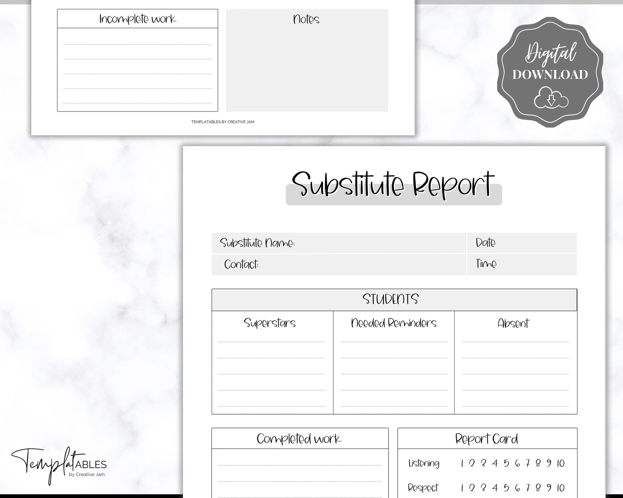 substitute teacher printable template | teacher note lesson planner