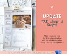 Load image into Gallery viewer, EDITABLE Recipe Sheet Template | Recipe Book, Cards &amp; Cookbook Binder, 8.5x11 Food Planner Journal | Style 1
