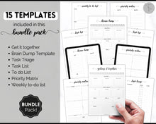 Load image into Gallery viewer, EDITABLE Brain Dump Template BUNDLE | To Do List Printable, ADHD Work Productivity Planner | Mono Swash
