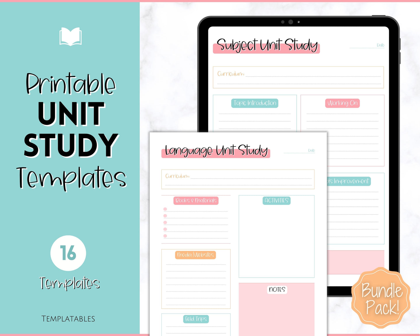 Unit Study Homeschool Planner | Printable Academic Lesson Planner | Colorful Sky