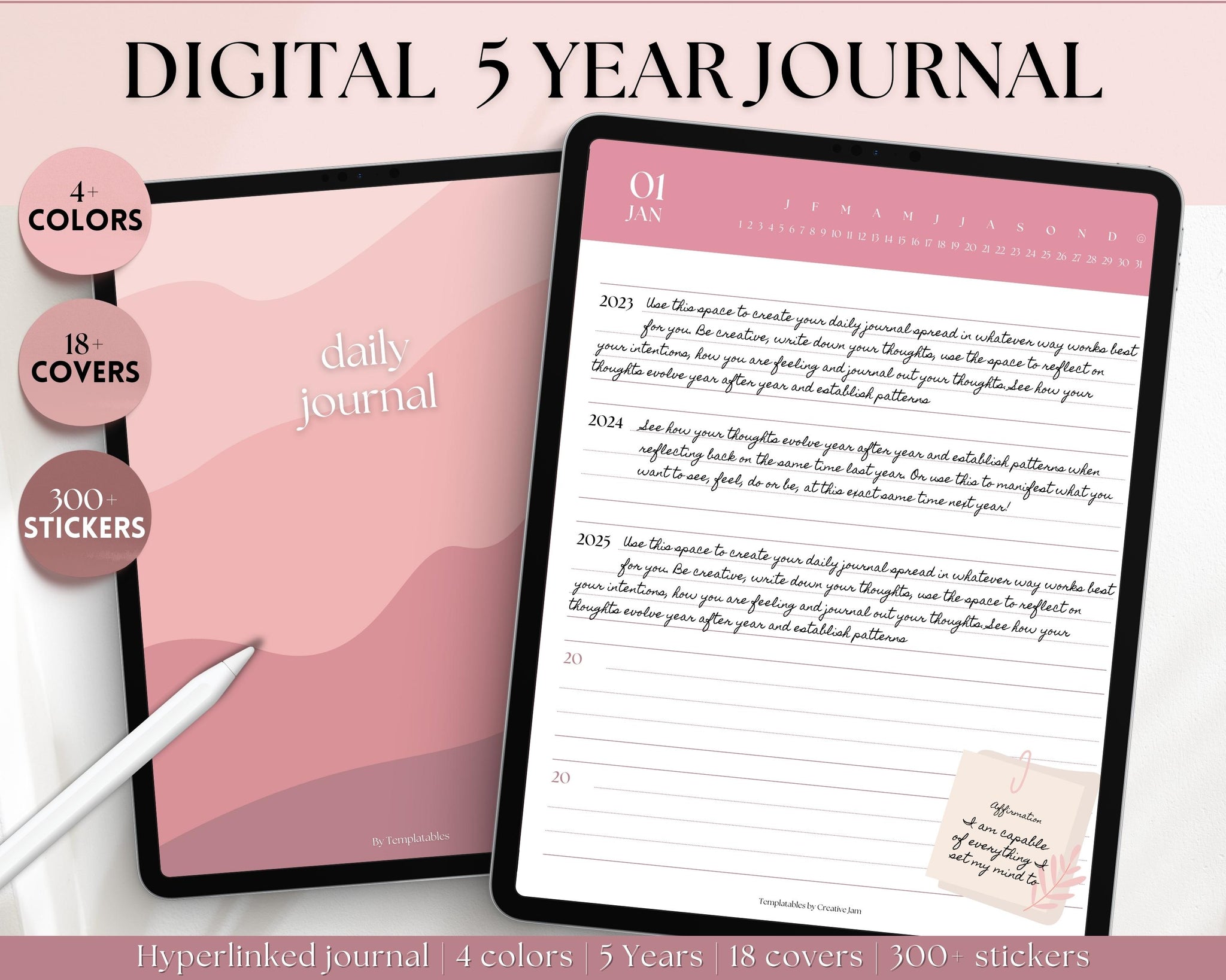 Digital 5 Year Journal | GoodNotes Hyperlinked Digital Diary Planner