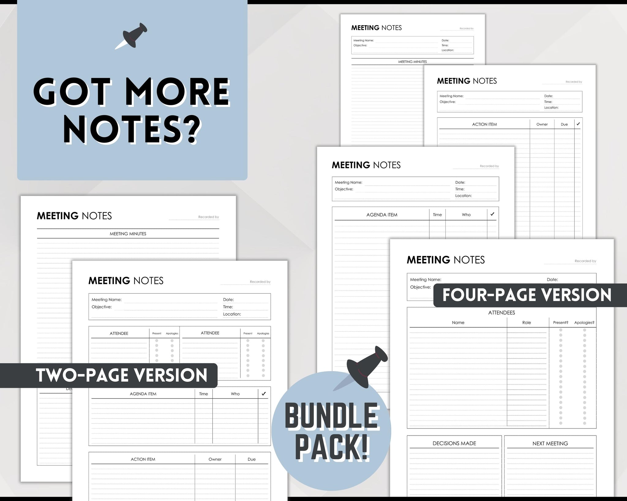 Meeting Notes Template Editable Minutes, Agenda, Note Taking