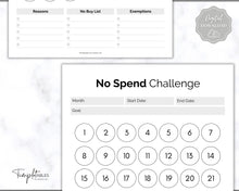 Load image into Gallery viewer, No Spend Challenge BUNDLE | Printable 30 day, 60 day, 90 day Savings Challenge &amp; Monthly Spending Tracker | Mono
