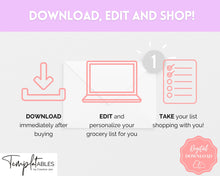Load image into Gallery viewer, EDITABLE Grocery List Printable | Digital Weekly Shopping, Meal Planner Checklist, Kitchen Organization Template, Google Sheets | Pastel
