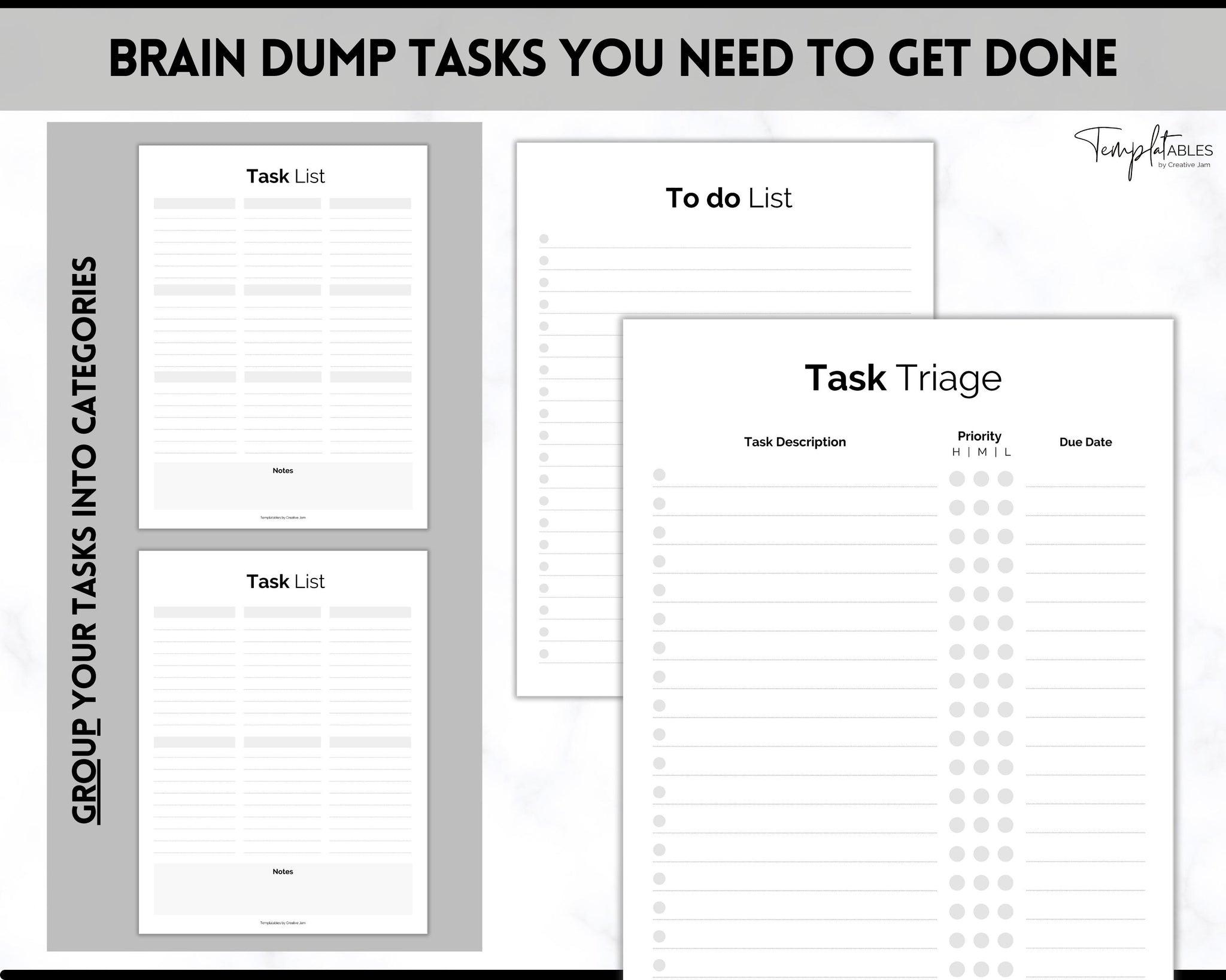 EDITABLE Brain Dump Template BUNDLE ADHD Daily Planner