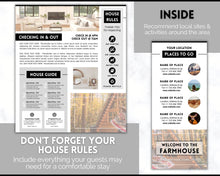 Load image into Gallery viewer, Airbnb Trifold Welcome Book Template | Editable Canva Welcome Guide for Vacation Rentals | Mono

