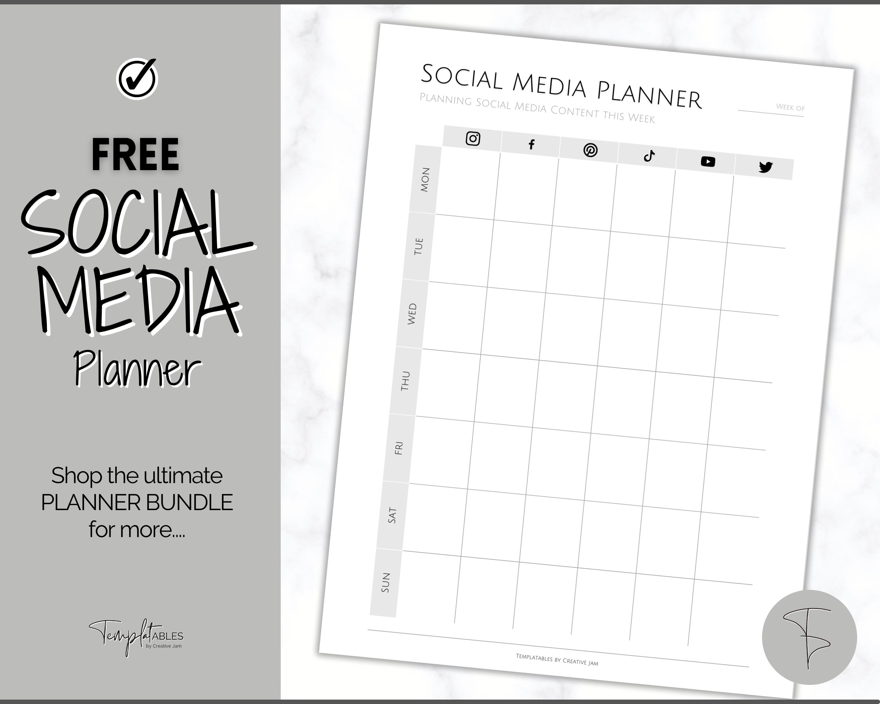 Social Media Planner, Weekly Content Calendar | Mono
