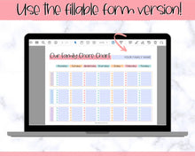 Load image into Gallery viewer, Family Chore Chart Printable | Editable Family Planner Schedule for Kids &amp; Adults | Sky Colorful
