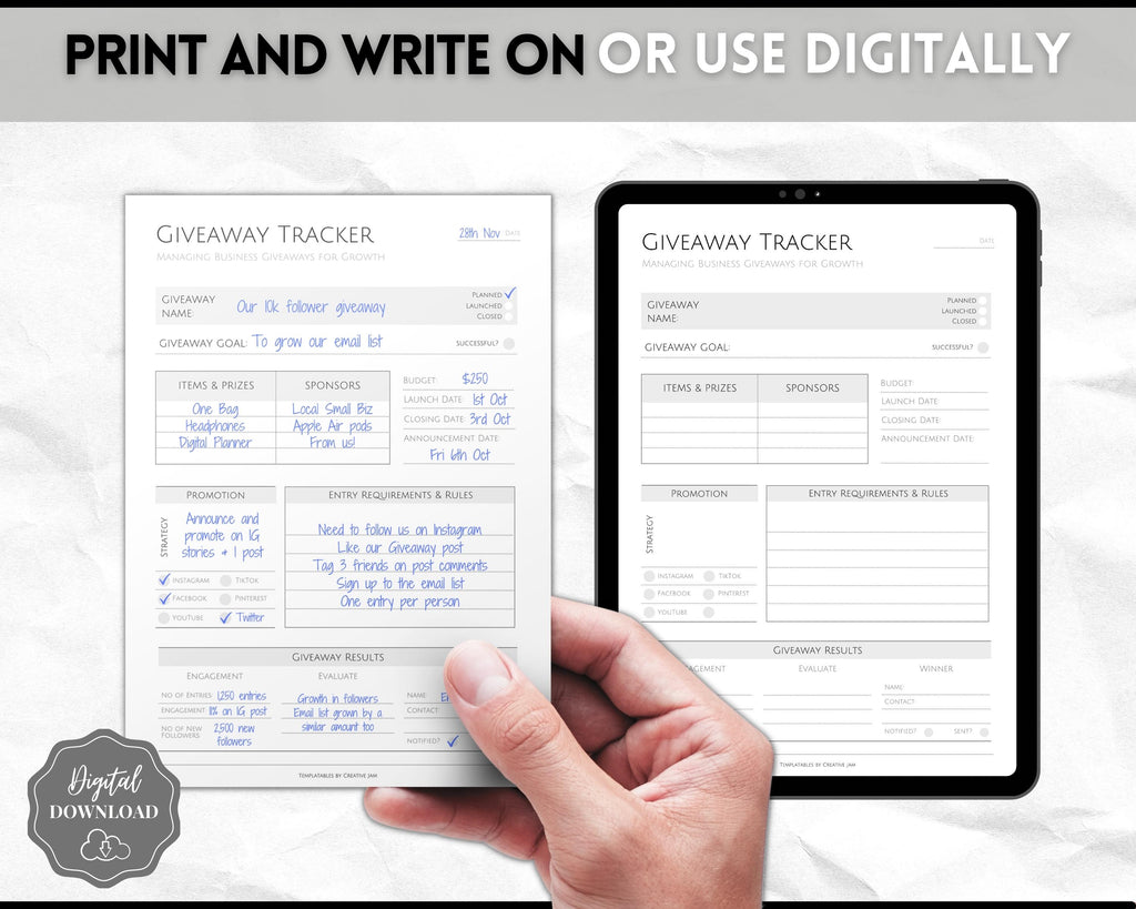 Giveaway Template Tracker Printable