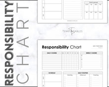 Load image into Gallery viewer, EDITABLE Responsibility Chart | Family Chore Chart, Weekly Adult Routine &amp; Reward Chart for Kids | Mono

