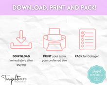 Load image into Gallery viewer, College Packing List Printable | Back to School Moving Checklist for Students, Google Sheets | Pastel Rainbow
