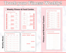 Load image into Gallery viewer, Fitness Planner Ultimate Bundle | Weight Loss, Workout, Fitness, Wellnes &amp; Health, Meal Planner, Self Care, Habit Tracker | Hearts
