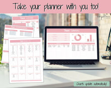 Load image into Gallery viewer, Digital Ultimate Travel Planner | Google Sheets Editable Travel Spreadsheet, Trip Expense Tracker, Packing List, Vacation Schedule | Pink
