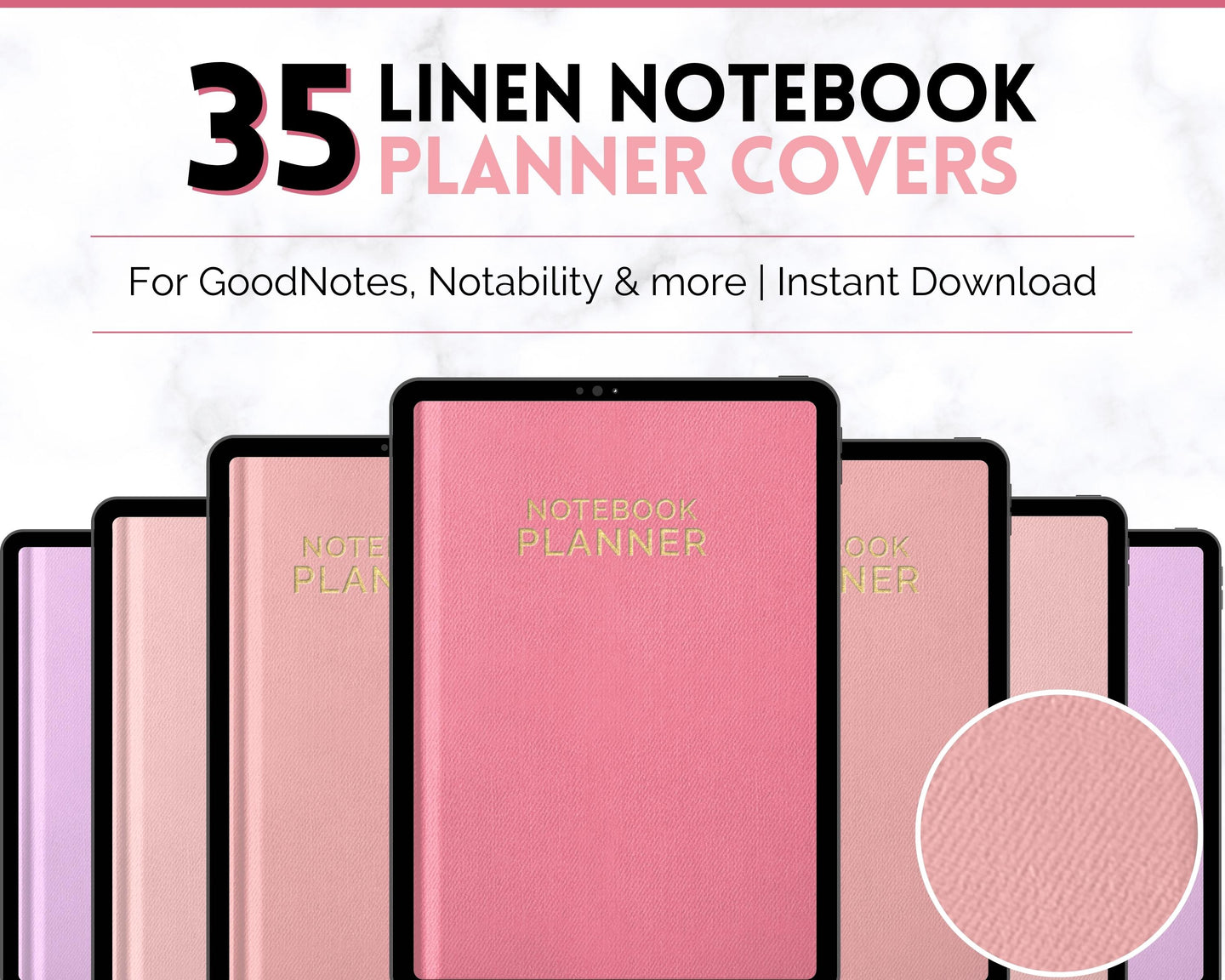 35 Digital Planner Notebook Covers | Digital Journal Covers for GoodNotes & iPad | Linen Texture Pink