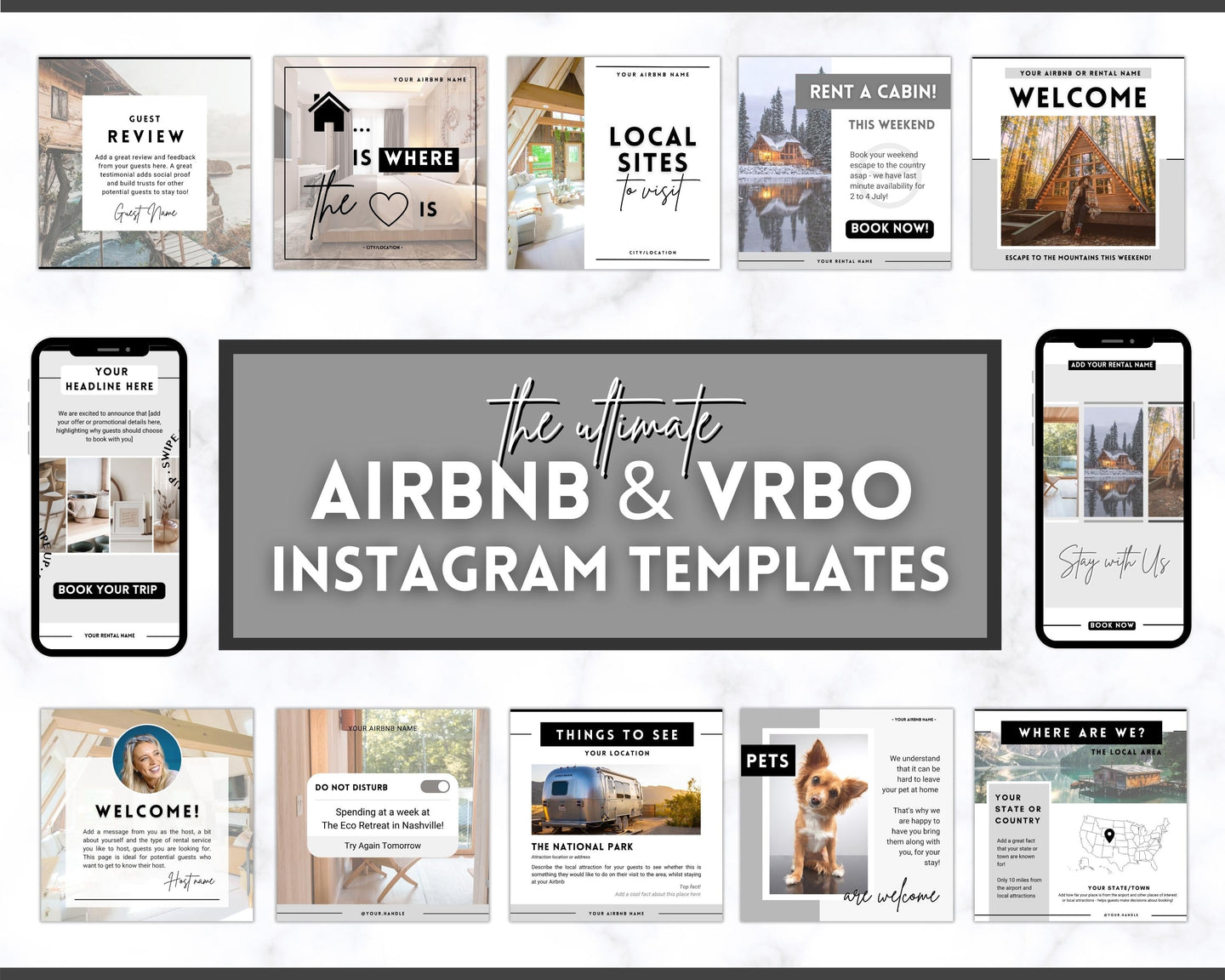 AIRBNB Instagram Templates! Editable Social Media Posts, Canva, Air bnb, Superhost, Host signs, Signage, VRBO Vacation Rental, Welcome Book | Lovelo Mono
