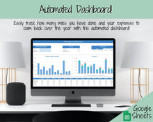 Load image into Gallery viewer, AUTOMATED Mileage Tracker. Small Business Spreadsheet. Google Sheets Mileage Log, Expenses Calculator, Tax Deductibles, Car, Vehicle Miles

