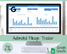 Load image into Gallery viewer, AUTOMATED Mileage Tracker. Small Business Spreadsheet. Google Sheets Mileage Log, Expenses Calculator, Tax Deductibles, Car, Vehicle Miles
