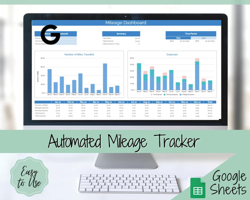 AUTOMATED Mileage Tracker. Small Business Spreadsheet. Google Sheets Mileage Log, Expenses Calculator, Tax Deductibles, Car, Vehicle Miles
