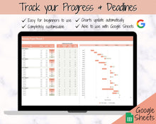 Load image into Gallery viewer, AUTOMATED Project Planner Spreadsheet, Excel &amp; Google Sheets, Business, Student, Academic Work Planner, Gantt Timeline, Productivity Tracker
