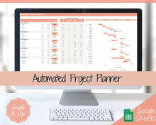 Load image into Gallery viewer, AUTOMATED Project Planner Spreadsheet, Excel &amp; Google Sheets, Business, Student, Academic Work Planner, Gantt Timeline, Productivity Tracker
