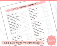 Load image into Gallery viewer, Airbnb Cleaning Checklist, EDITABLE Housekeeping Cleaning Planner, Cleaning Schedule, House Chores, Clean Routine, Professional Cleaning
