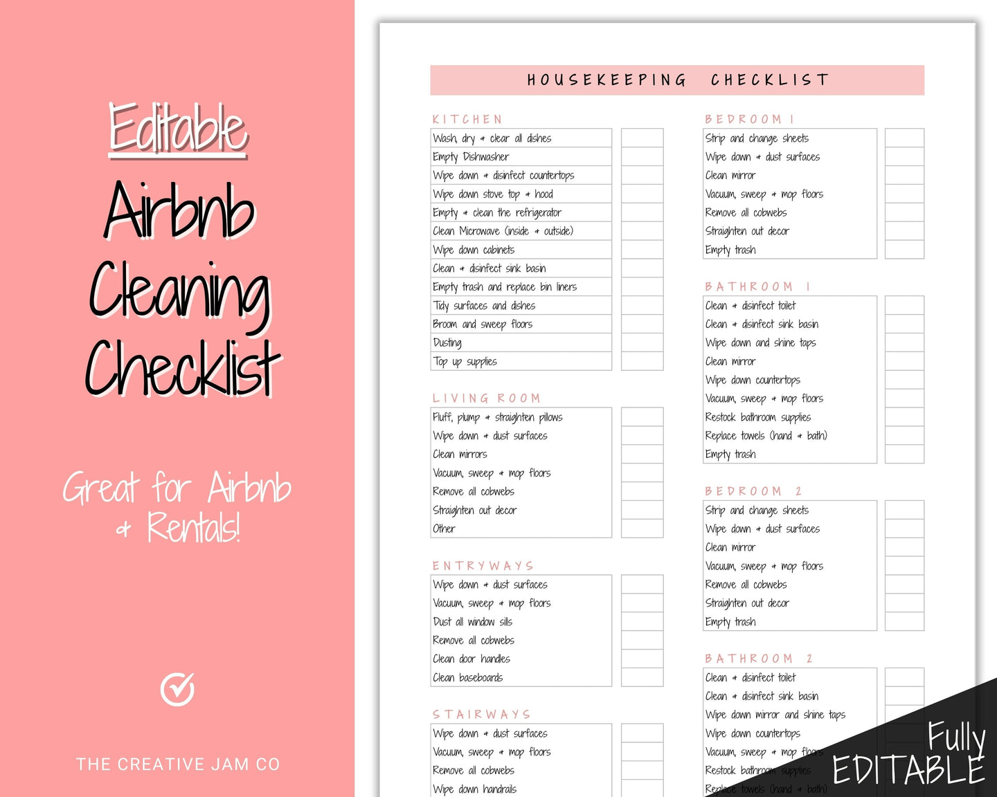 Airbnb Cleaning Checklist, EDITABLE Housekeeping Cleaning Planner, Cleaning Schedule, House Chores, Clean Routine, Professional Cleaning
