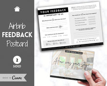 Load image into Gallery viewer, Airbnb Feedback Request Postcard, Editable Airbnb Guest Rating &amp; Review Form, Air bnb Welcome Book, Check Out Signs, VRBO Signage, STR Host - Black
