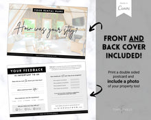 Load image into Gallery viewer, Airbnb Feedback Request Postcard, Editable Airbnb Guest Rating &amp; Review Form, Air bnb Welcome Book, Check Out Signs, VRBO Signage, STR Host - Black
