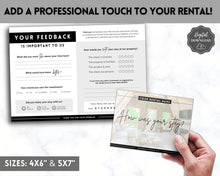 Load image into Gallery viewer, Airbnb Feedback Request Postcard, Editable Airbnb Guest Rating &amp; Review Form, Air bnb Welcome Book, Check Out Signs, VRBO Signage, STR Host - Black
