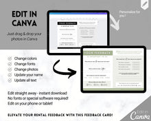 Load image into Gallery viewer, Airbnb Feedback Request Postcard, Editable Airbnb Guest Rating &amp; Review Form, Air bnb Welcome Book, Check Out Signs, VRBO Signage, STR Host - Black
